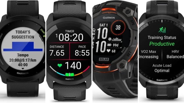 a comparison picture of the garmin forerunner 65, 265, instinct 3 and 965
